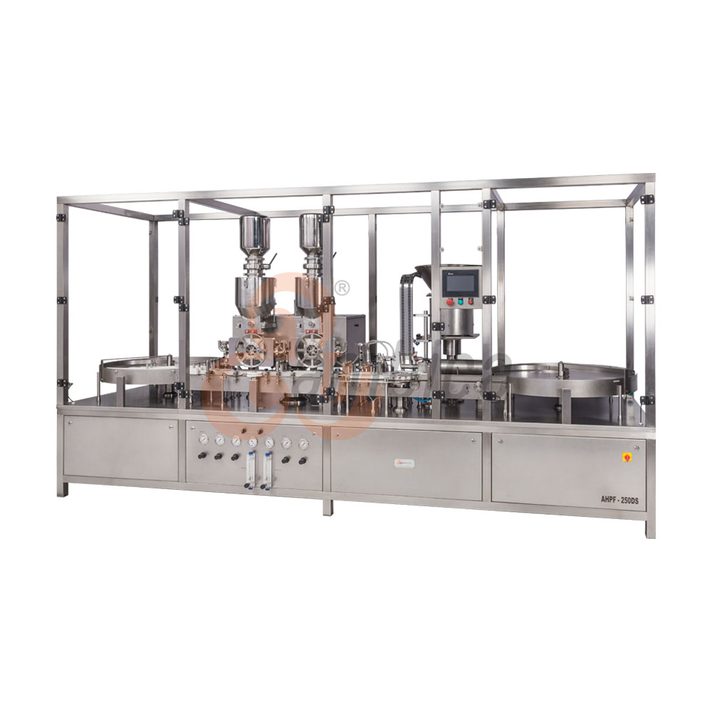 Automatic High Speed Injectable Dry Powder Filling with Servo Driven Pick and Place Type Rubber Stoppering Machine. Model: AHPF-250DS